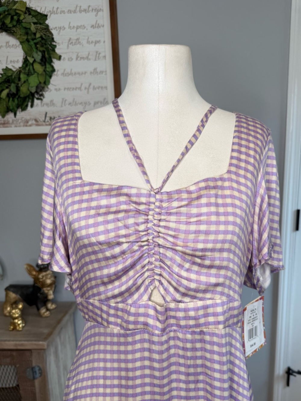 Lilac & White Gingham Tie-Front Dress - Picture 6 of 11